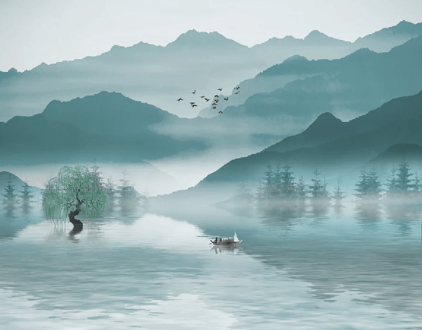 Papier peint entre montagne et lac - Muralconcept