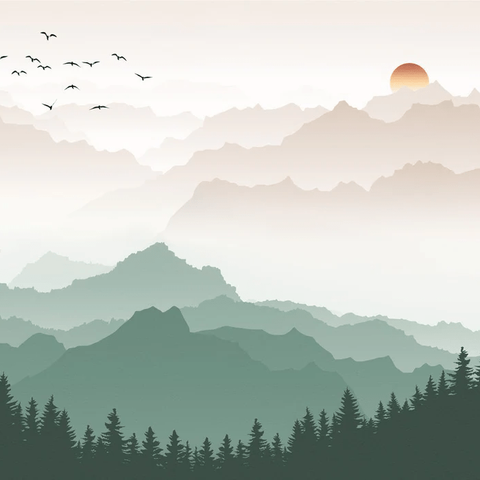 Papier peint montagne dans brume terracotta