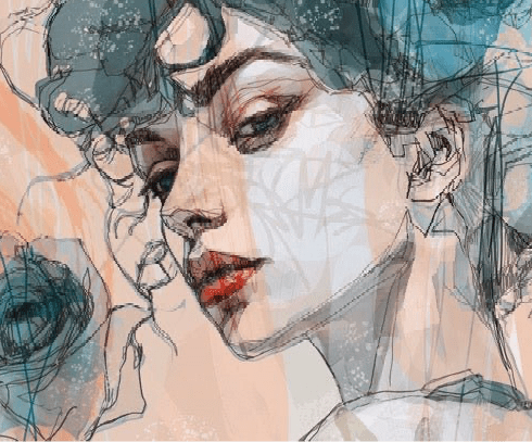 Papier peint visage féminin blue rose - Muralconcept