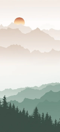Papier peint montagne dans brume terracotta - Muralconcept