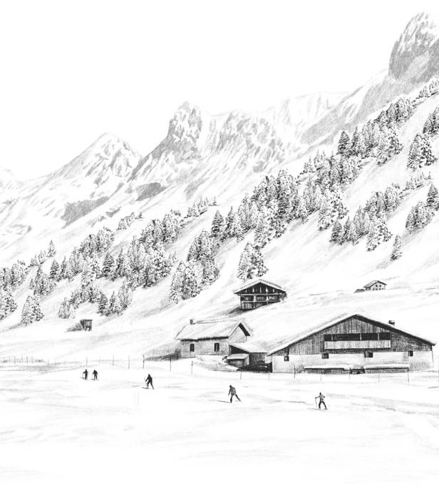 Papier peint Clusaz ski fond montagne Confins - Muralconcept