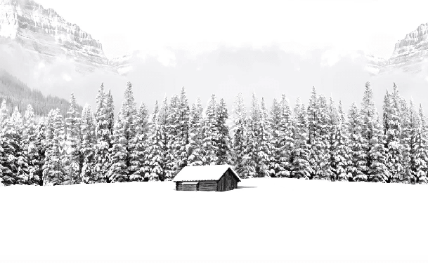 Papier peint panoramique chalet en montagne - Muralconcept