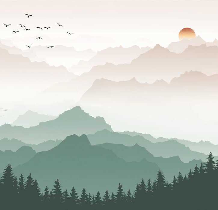 Papier peint montagne dans brume terracotta