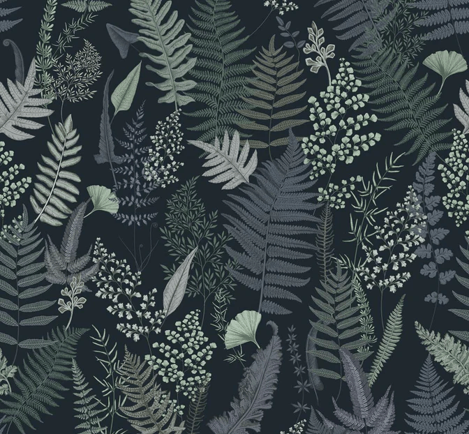 Papier peint feuille dense bleu marine - Muralconcept