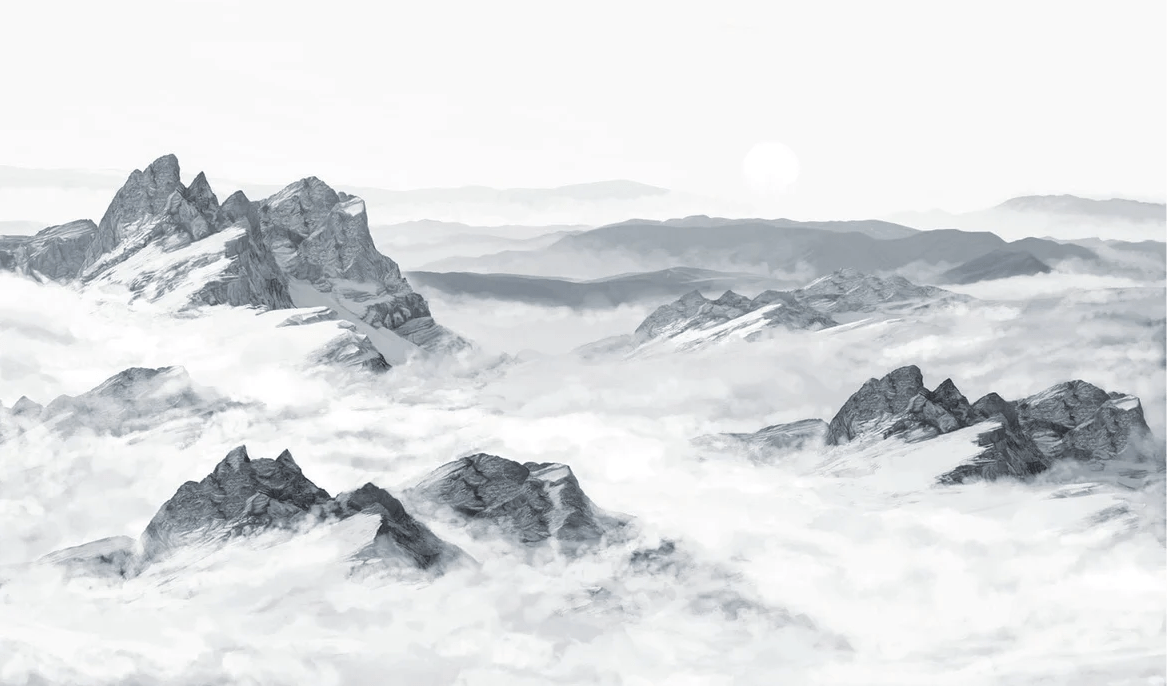 Papier peint panoramique montagne bleu - Muralconcept