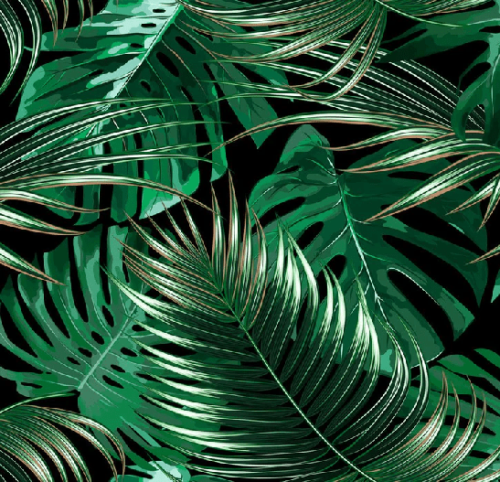 Non-woven wallpaper with large green leaves