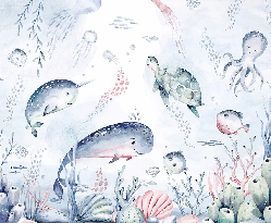 Papier peint baleines océan féérique - Muralconcept