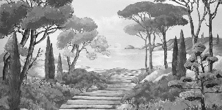 Papier peint balade dans les calanques noir et blanc - Muralconcept