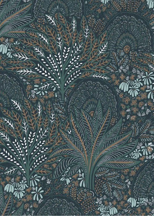 Papier peint wc roue du paon végétale - Muralconcept