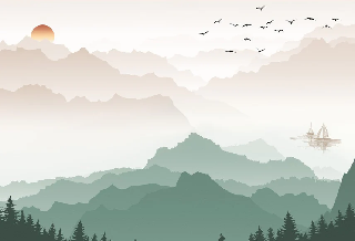 Papier peint montagne dans brume terracotta