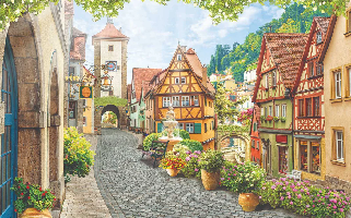 Papier peint ruelle fleurie Alsace - Muralconcept