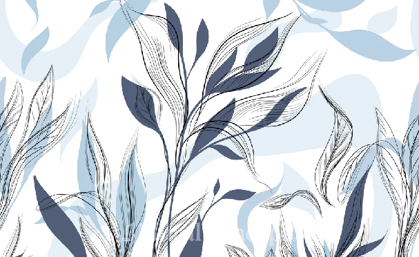 Papier peint fleur graphique bleu - Muralconcept