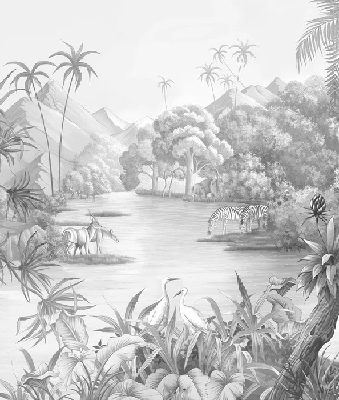 Papier peint panoramique jungle pittoresque - Muralconcept