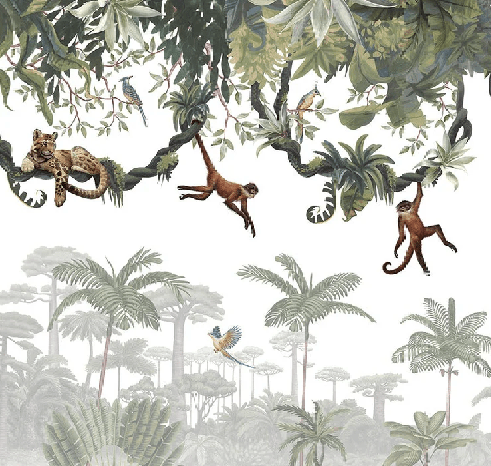 Papier peint enfant jeu de singes, XXL, tendance