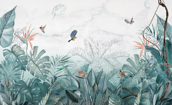 Blue marble jungle wallpaper, XXL, tendance