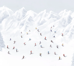 Papier peint montagne skieurs colorés, XXL, tendance