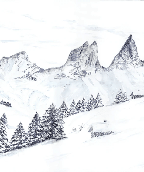 Papier peint aquarelle d’un rêve Alpin - Muralconcept