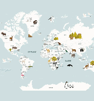 Wallpaper World Map in French for Children, Glacier Blue