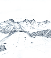 Papier peint montagne Megève – Fresque artistique peinte à la main - Muralconcept