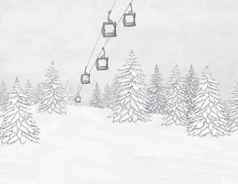 Papier peint montagne télécabine noir & blanc, XXL, tendance