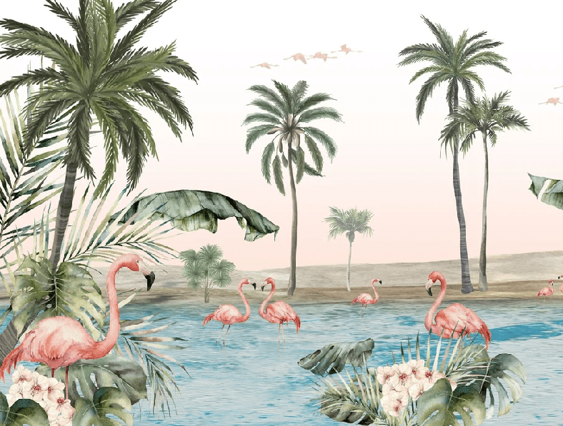 Papier peint oasis flamingo - Muralconcept