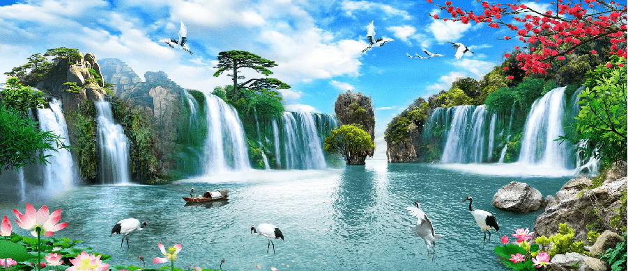 Papier peint panoramique Cascade Asie Zen - Muralconcept