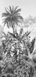 Papier peint salle de bain tendance tropical noir et blanc - Muralconcept