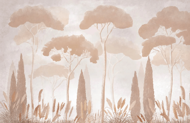Papier peint sépia cyprès pins, XXL, tendance