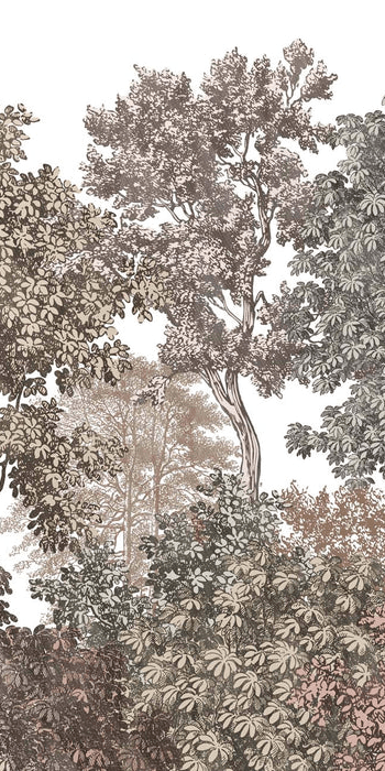 Papier peint paysage forêt gravure rosé, XXL, tendance