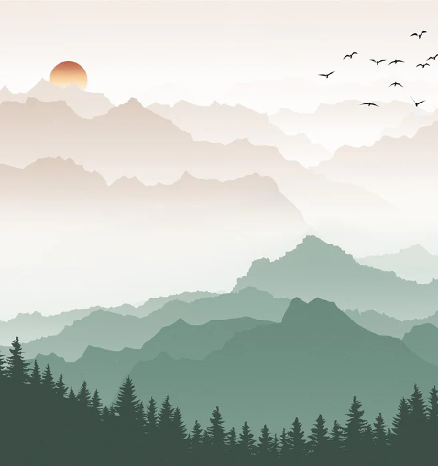 Papier peint montagne dans brume terracotta