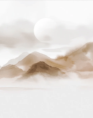 Papier peint montagnes voilées – Lueur sépia - Muralconcept