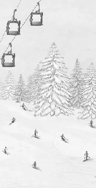 Papier peint télécabine skieurs colorés - Muralconcept