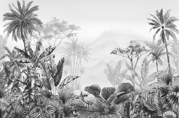Papier peint tendance tropical noir et blanc - Muralconcept