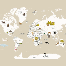 Papier peint Carte du monde en Francais enfant beige - Muralconcept