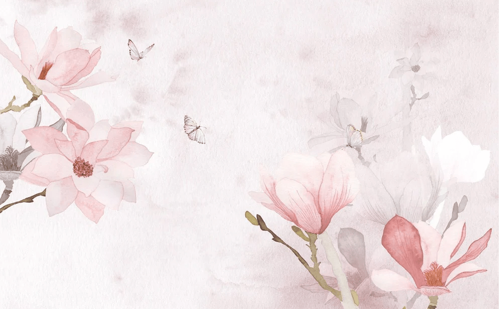 Papier peint aquarelle magnolia rose - Muralconcept