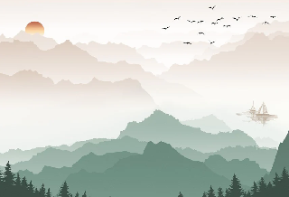 Papier peint montagne dans brume terracotta
