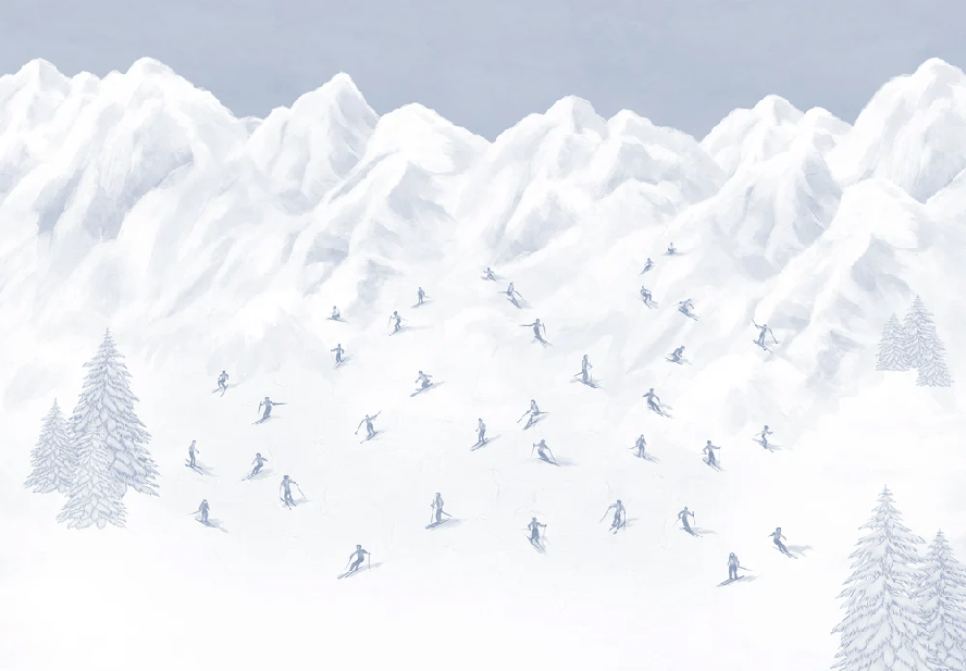 Papier peint montagne skieurs bleu - Muralconcept