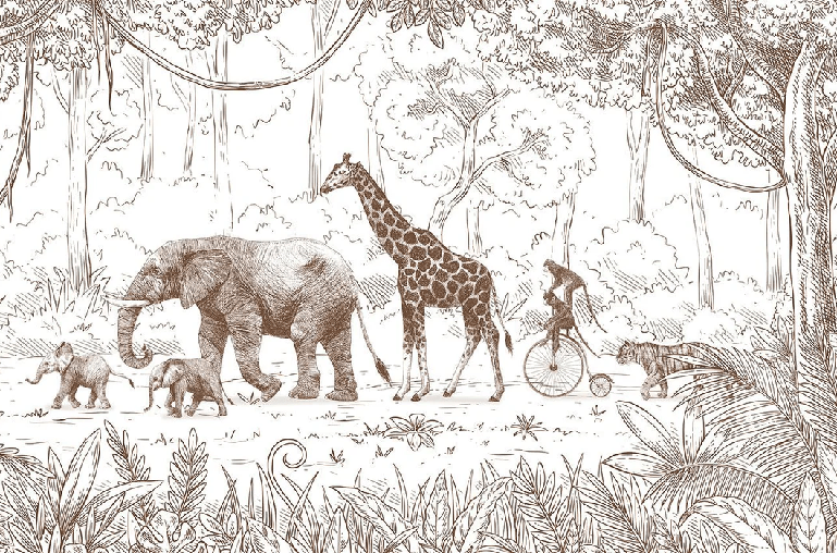 Monochrome jungle wallpaper for children