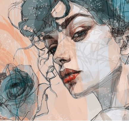 Female face wallpaper blue rose - Muralconcept