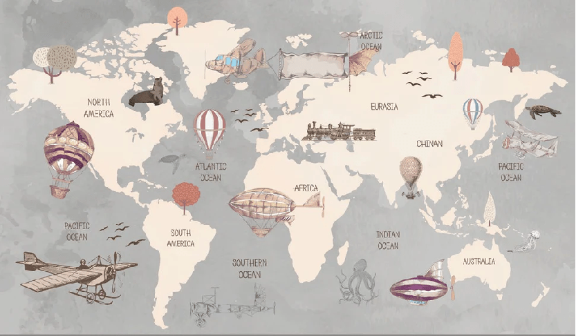 Papier peint panoramique Carte du monde Kids