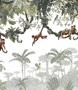 Papier peint enfant jeu de singes - Muralconcept