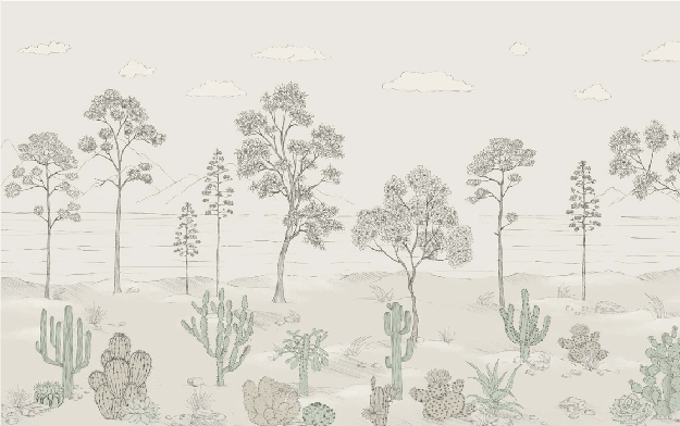 Papier peint oasis cactus tropical vert - Muralconcept