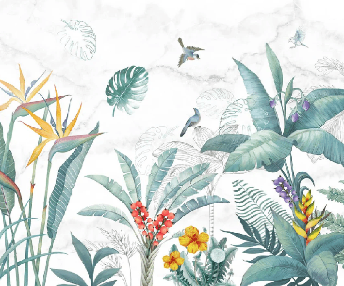 Papier peint wc Végétal & Bird, XXL, tendance