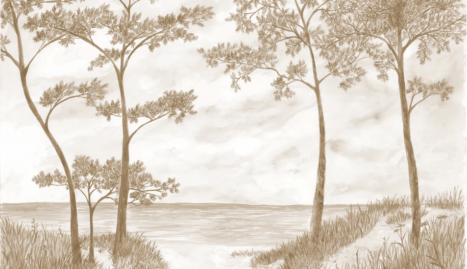 Papier peint Pins maritimes et dunes - Sépia - Muralconcept