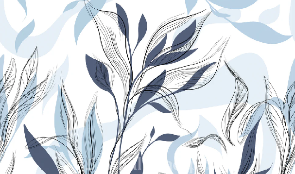 Papier peint fleur graphique bleu - Muralconcept