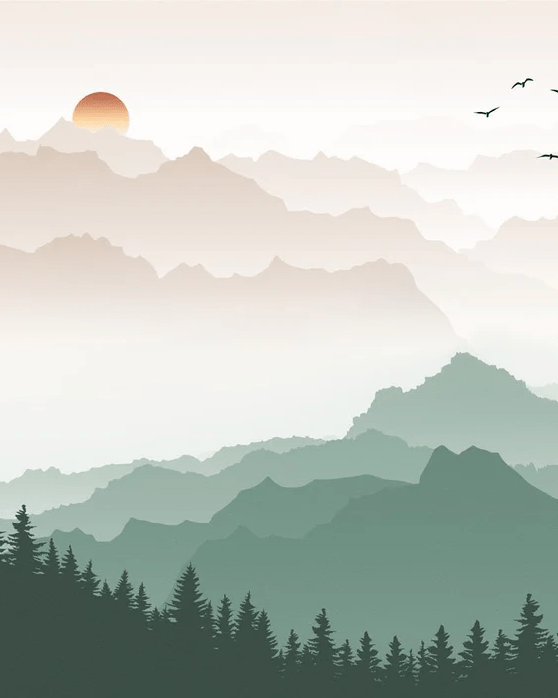Papier peint montagne dans brume terracotta - Muralconcept