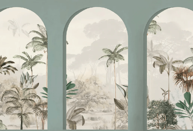 Papier peint arches luxuriantes vert, XXL, tendance