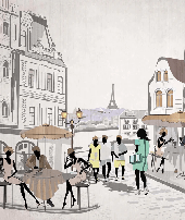 Papier peint wc Paris café en terrasse - Muralconcept