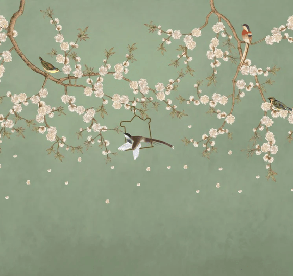Papier peint sakura zen vert, XXL, tendance