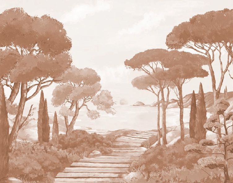 Papier peint balade dans les calanques terracotta - Muralconcept